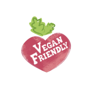 סמל Vegan Friendly – לב בצבע סלק עם עלים ירוקים